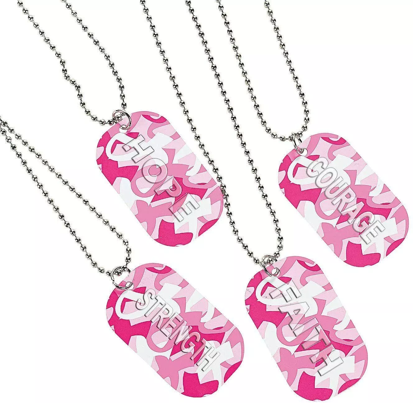 12 Camouflage Pink Breast Cancer Awareness Dog Tag Chain Necklaces CAMO(1 dz)
