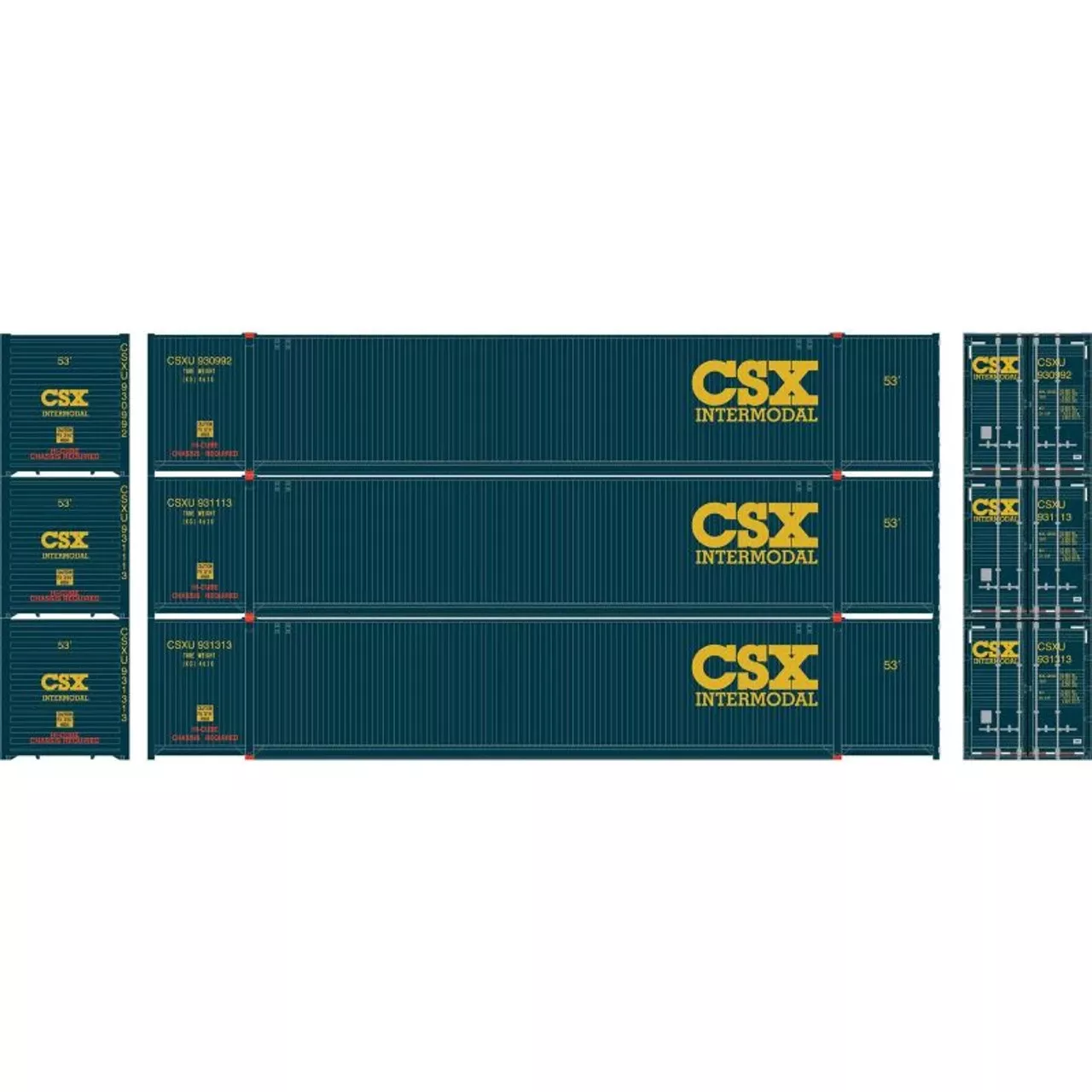 Athearn 17738 – 53′ CIMC Container (3) CSX (CSXU) – N Scale