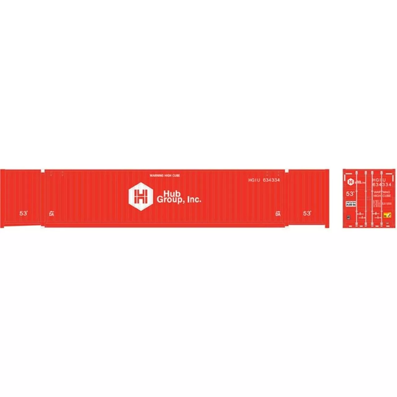Atlas 50005953 – 53′ Containers – HUB W/ DA Markings Set #2 Hub Group 634758, 634776, 634783 – N Scale