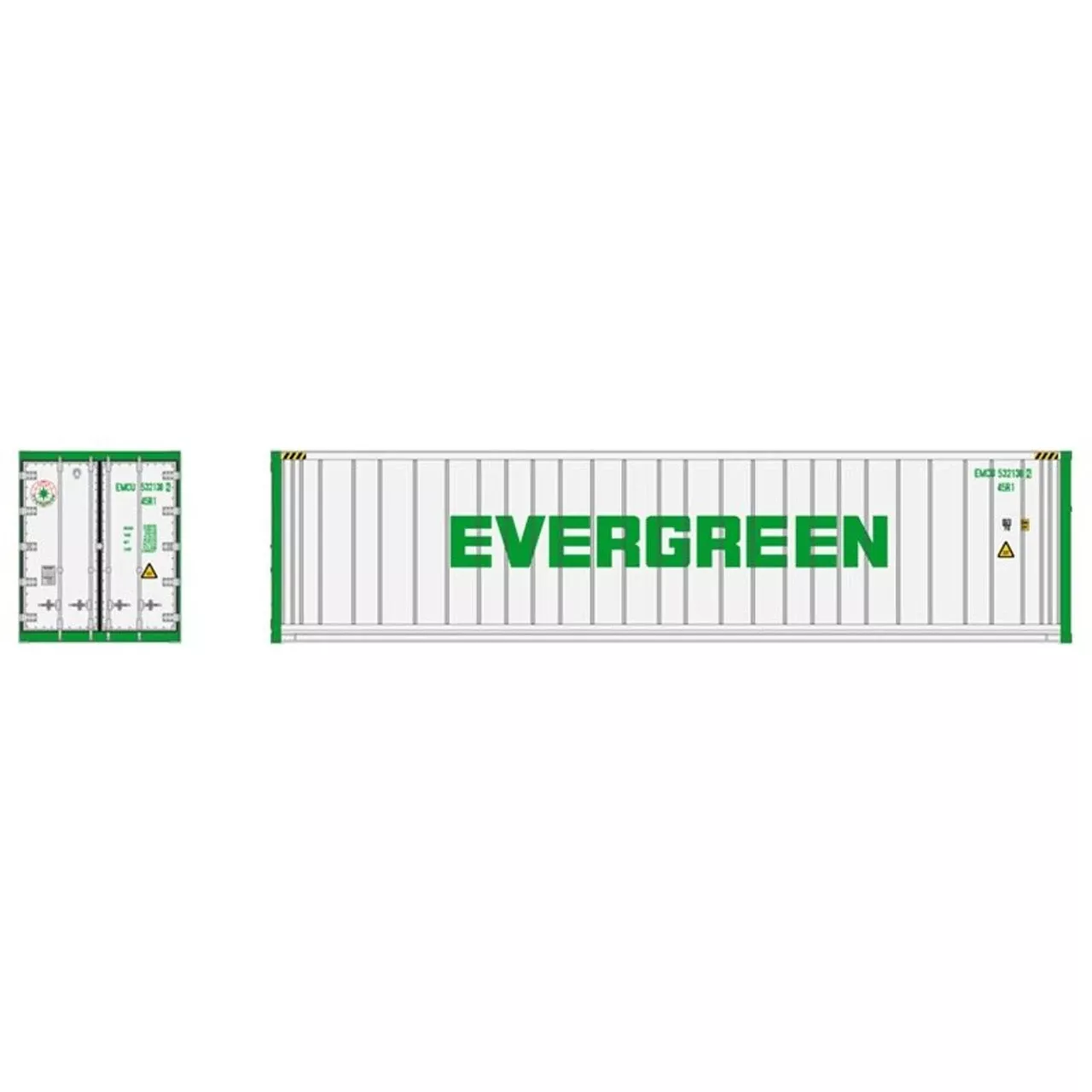 Atlas 50005998 – 40′ Refrigerated Container [3-PACKS] Evergreen Set #1 (White/Green) Evergreen (EMCU) 5321382, 5321401, 5321443 – N Scale