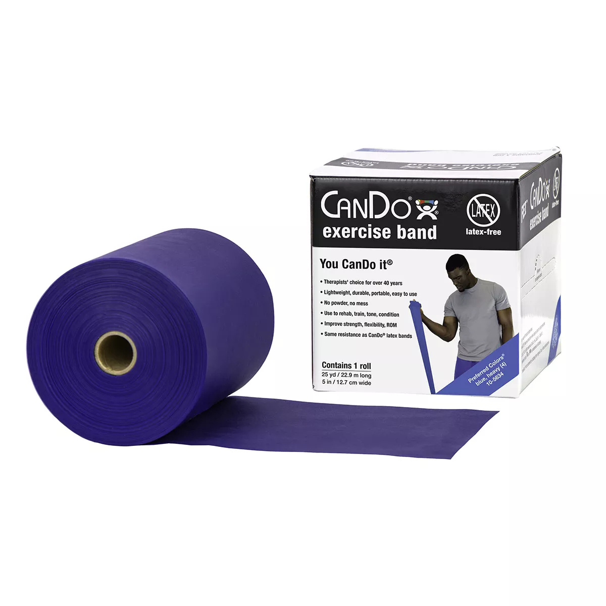 CanDo Latex Free Exercise Band – 25 yard roll – Blue – heavy