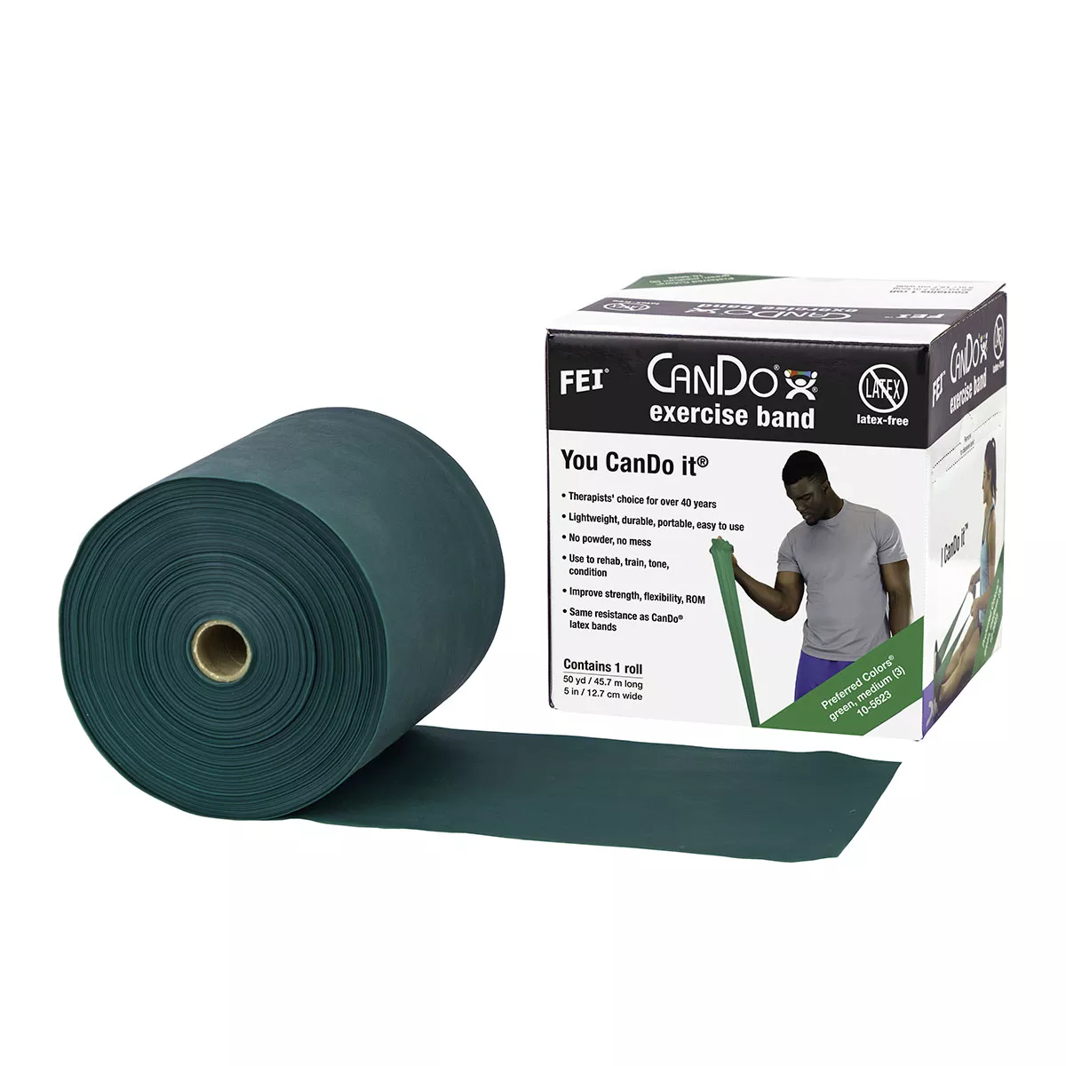 CanDo Latex Free Exercise Band – 50 yard roll – Green – medium