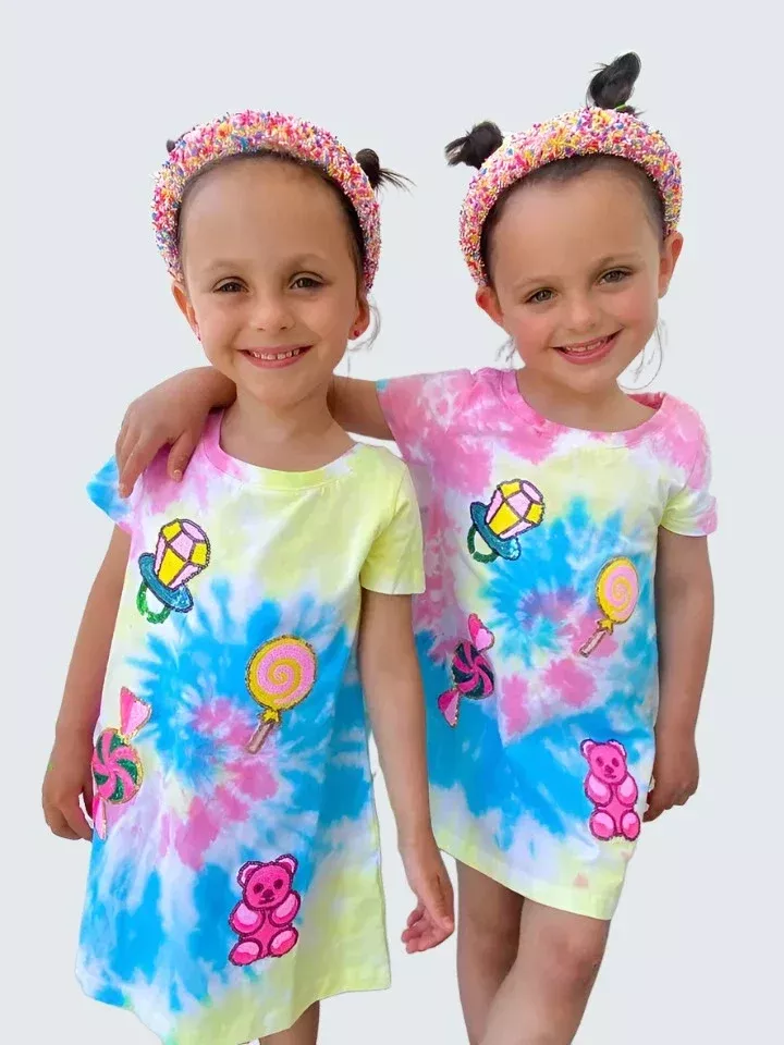 Candyland Sequin Patch Tie Dye Dress