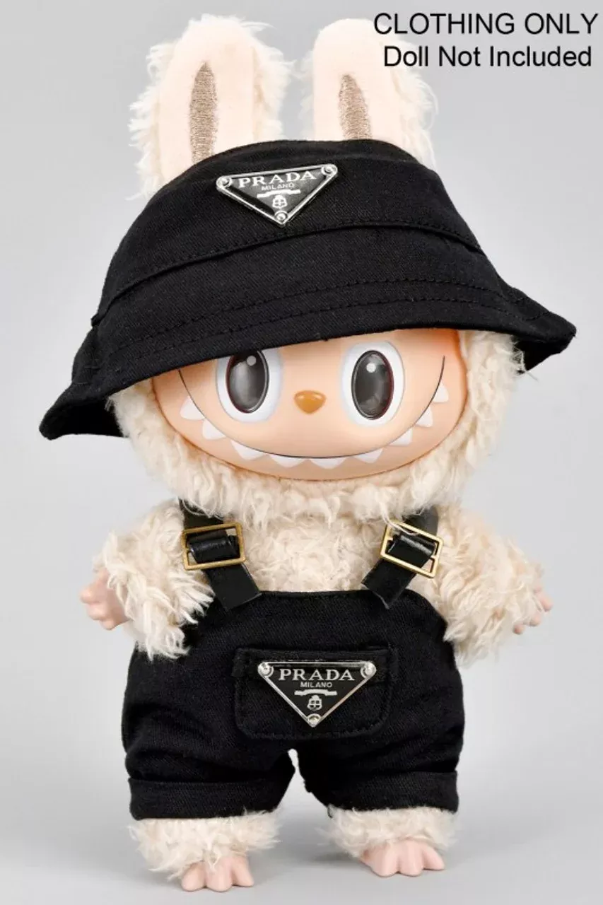 Designer Bucket Hat And Overalls Labubu Outfit Black