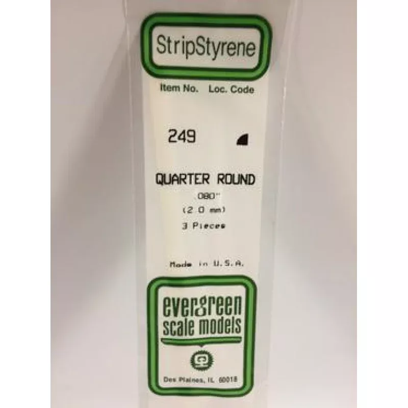 EVERGREEN-249 QUARTER ROUND 2.0mm (.808'") 3 Pieces