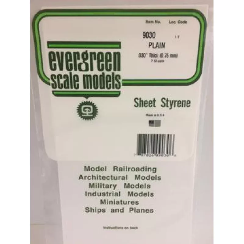 EVERGREEN-9030 Plain 2 x.030 thick (0.75mm) white polystyrene 300 mm x 155 mm sheet. (2 sheets) EVERGREEN