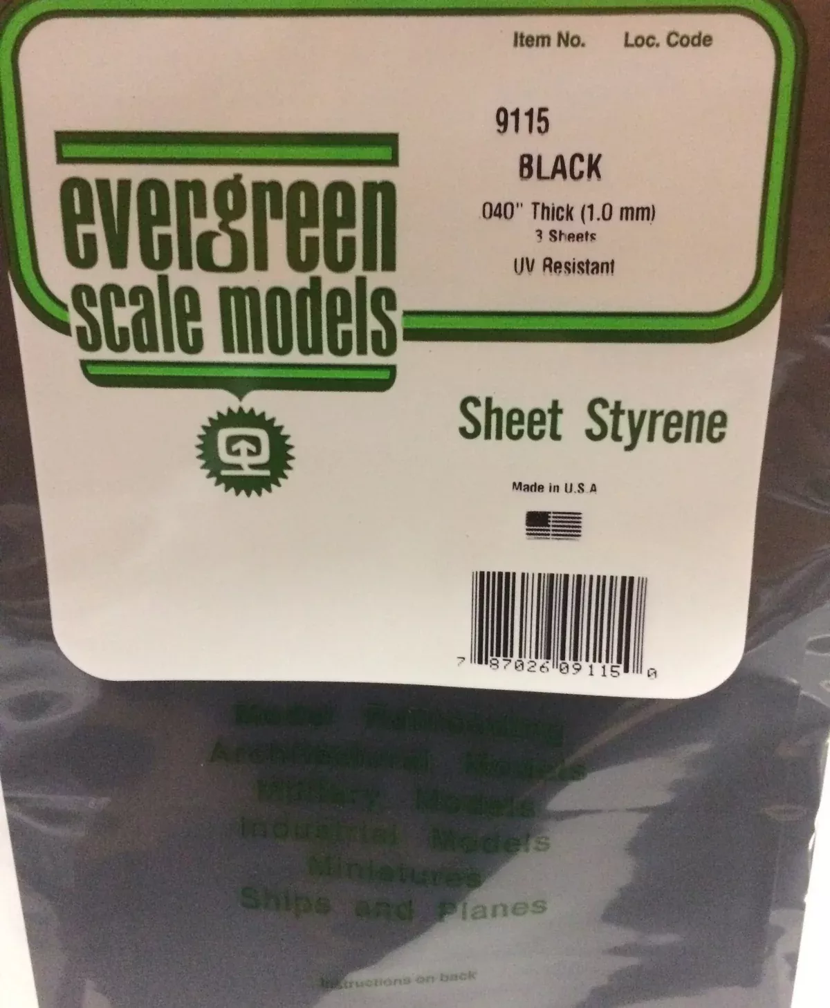 Evergreen Scale Models 9115 Black Styrene Sheet Styrenes, .04x8x21"