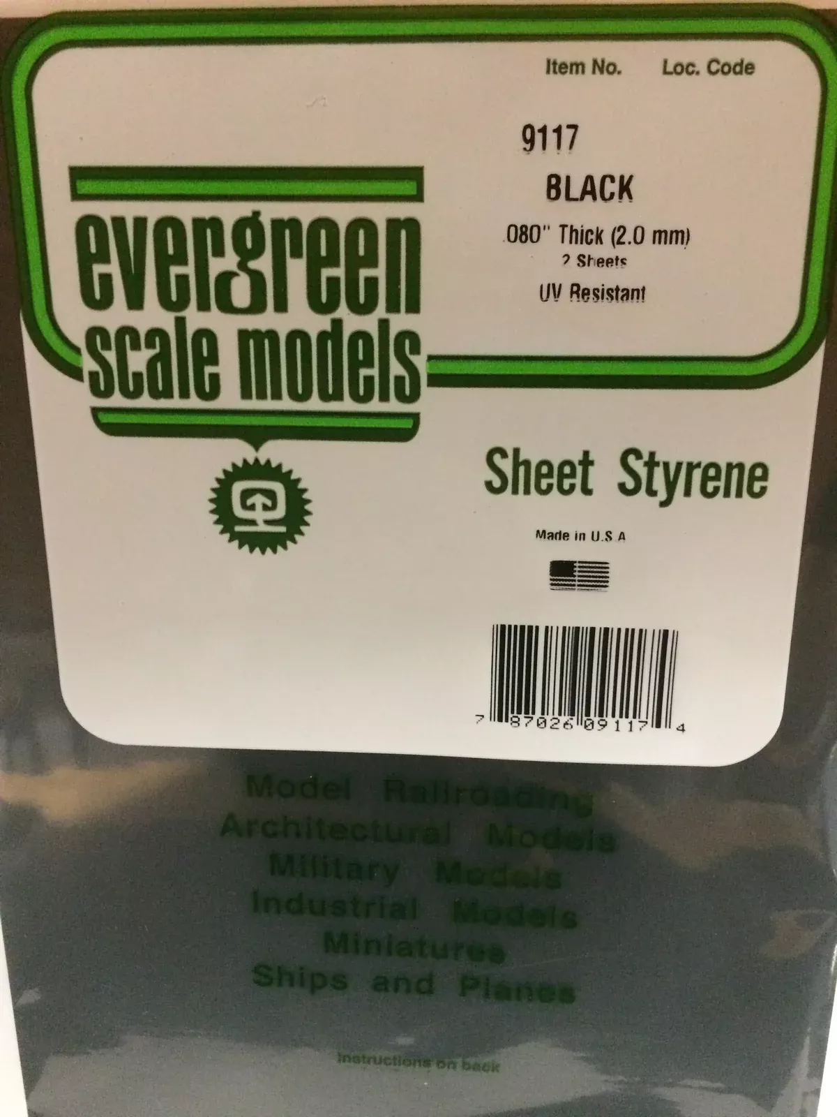 Evergreen Scale Models 9117 Black Styrene Sheets, .08"x8x21