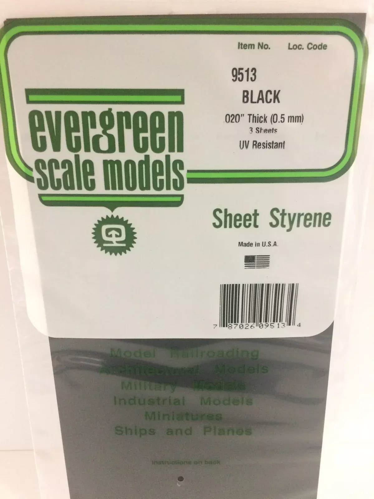 Evergreen Scale Models 9513 Black Styrene Sheets, .02x6x12"