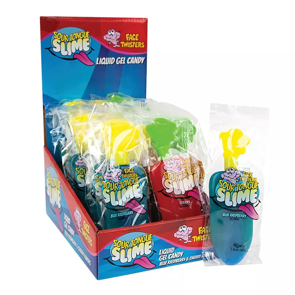 Face Twisters Sour Tongue Slime Blue Raspberry Cherry Liquid Candy