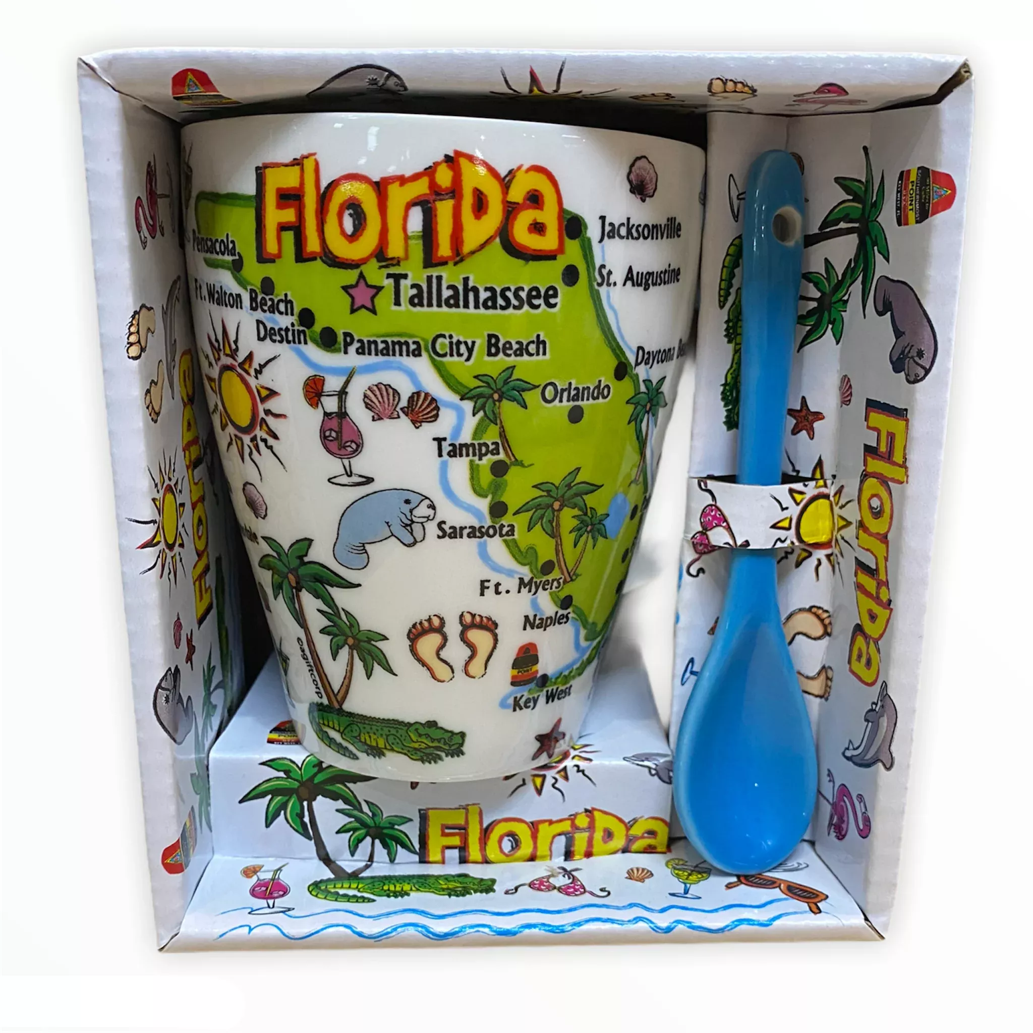 Florida Map 10oz Ceramic Mug with Spoon