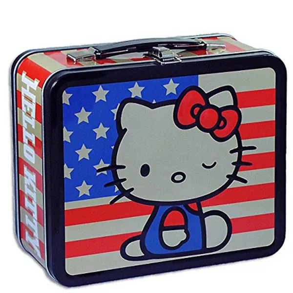 Hello Kitty Metal Tin Lunch Box American Flag