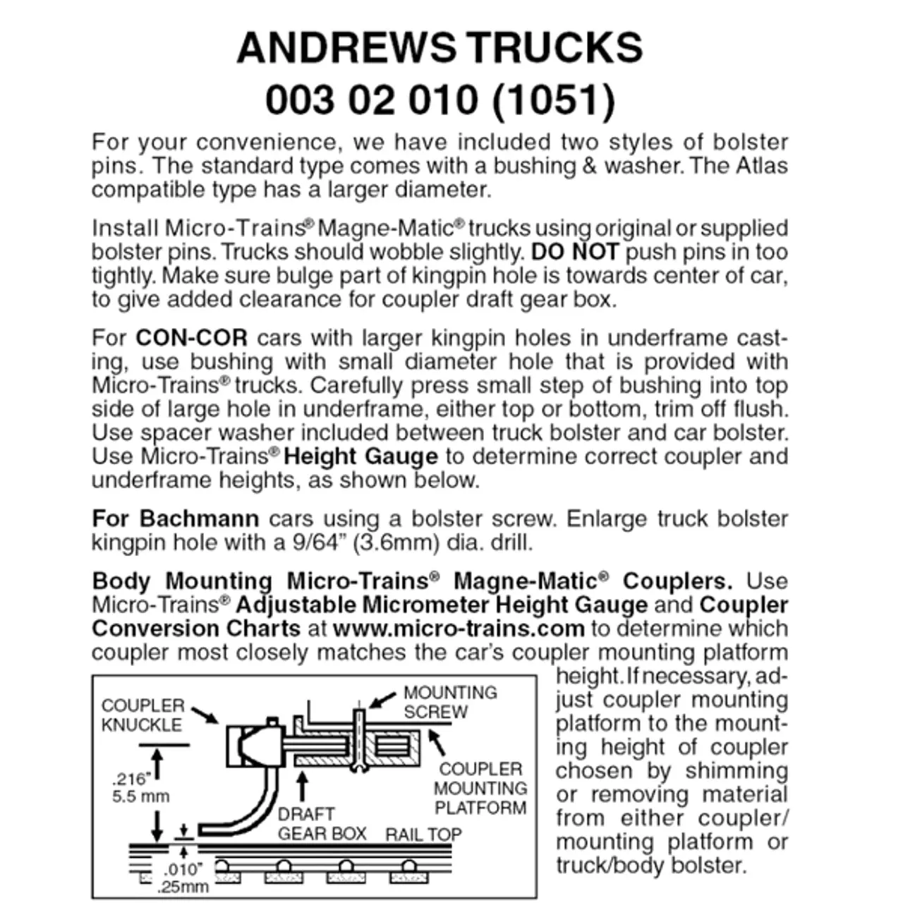 Micro-Trains 00302010 – Andrews Trucks Without Couplers (1051) 1 Pair