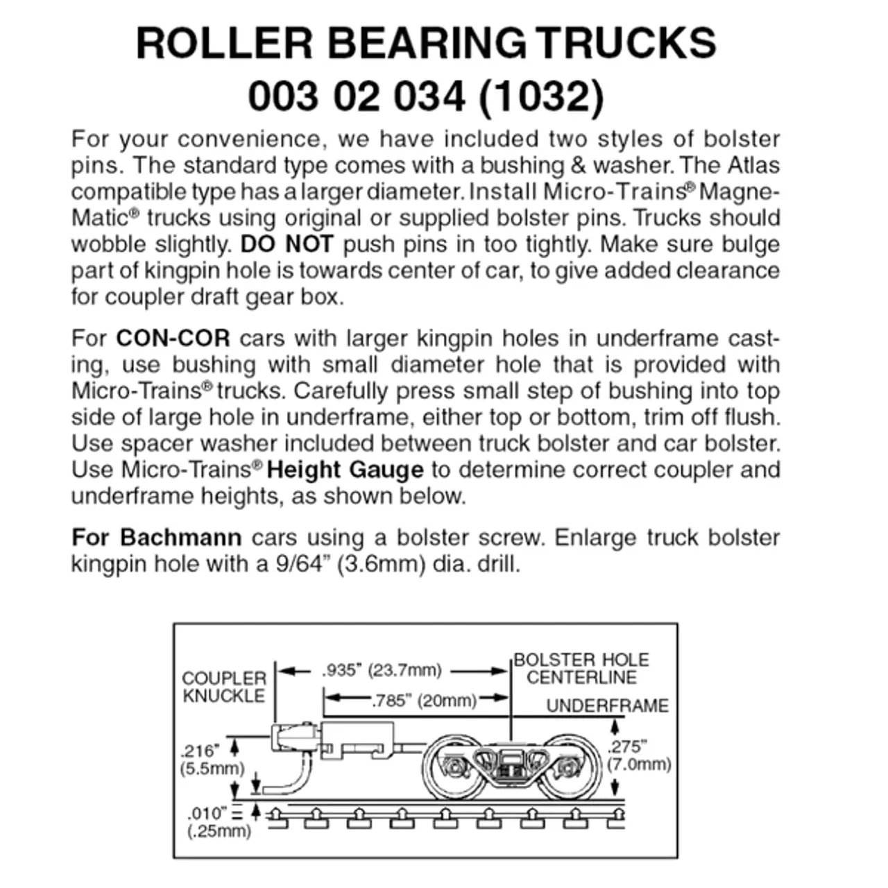 Micro-Trains 00302034 – Roller Bearing Trucks With Long Extension Couplers (1032) 1 Pair