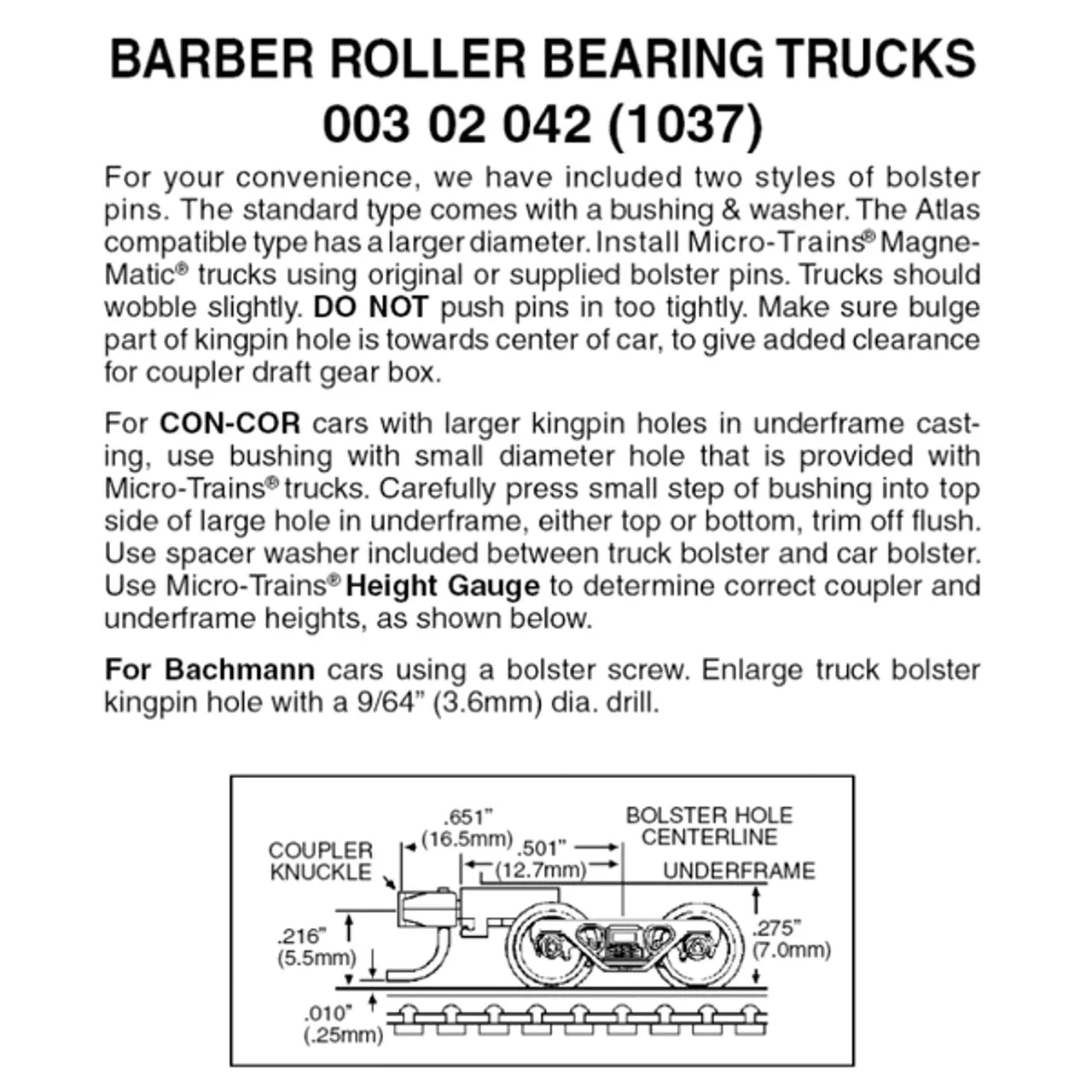 Micro-Trains 00302042 – Barber Roller Bearing Trucks With Medium Extension Couplers (1037) 1 Pair