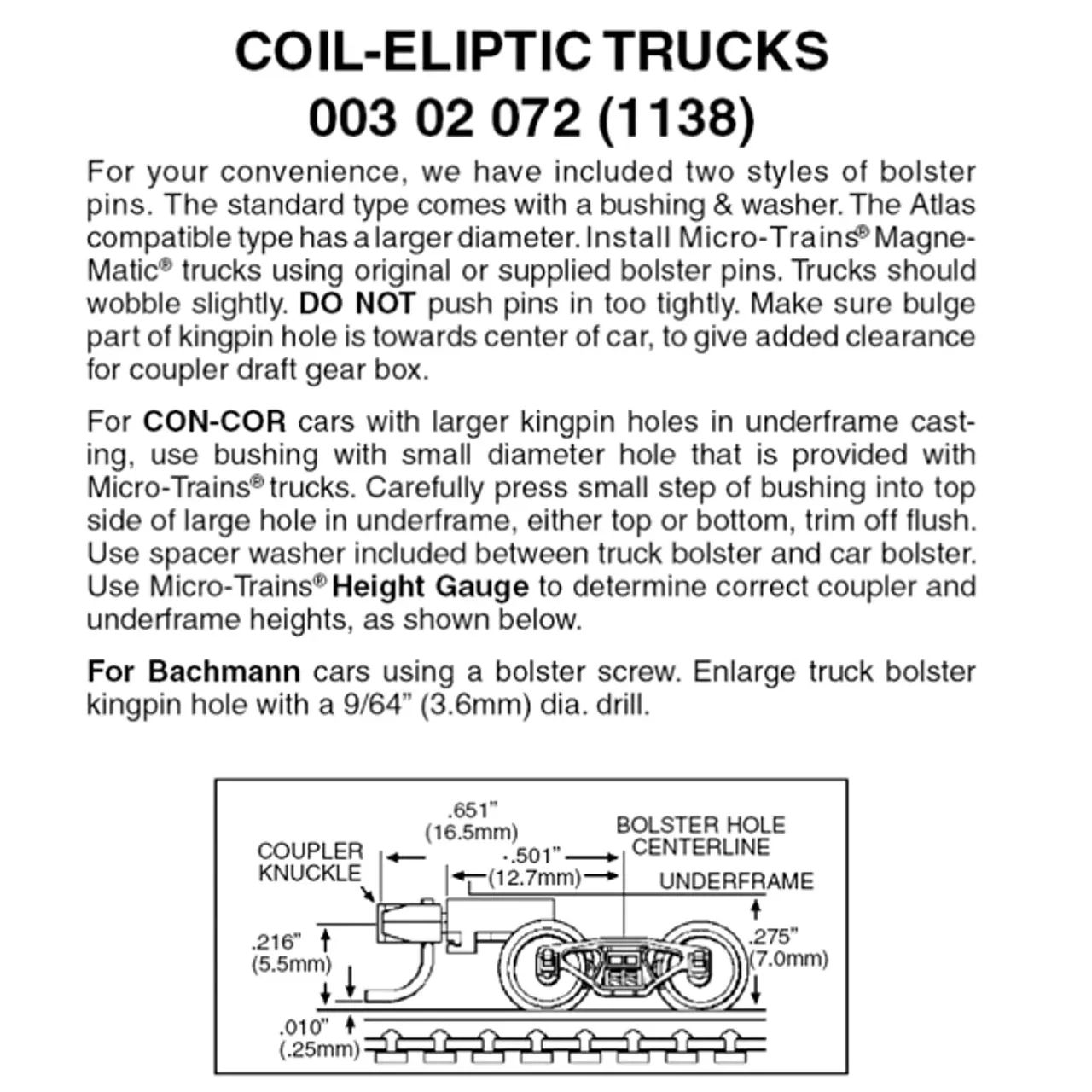 Micro-Trains 00302072 – Coil Elliptic Trucks With Medium Extension Couplers (1138) 1 Pair