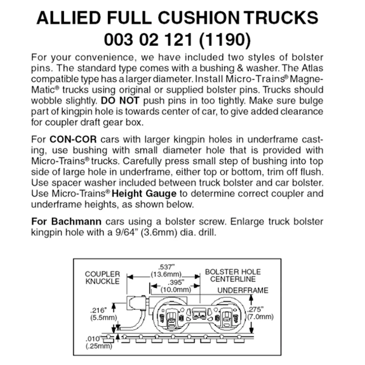 Micro-Trains 00302121 – Allied Full Cushion Trucks With Short Extension Couplers (1190) 1 Pair