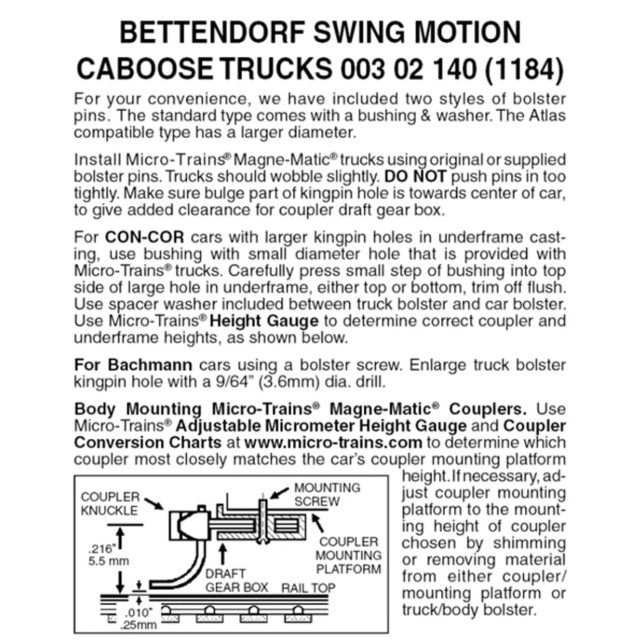 Micro-Trains 00302140 – Bettendorf Swing Motion Trucks Without Couplers (1184) 1 Pair