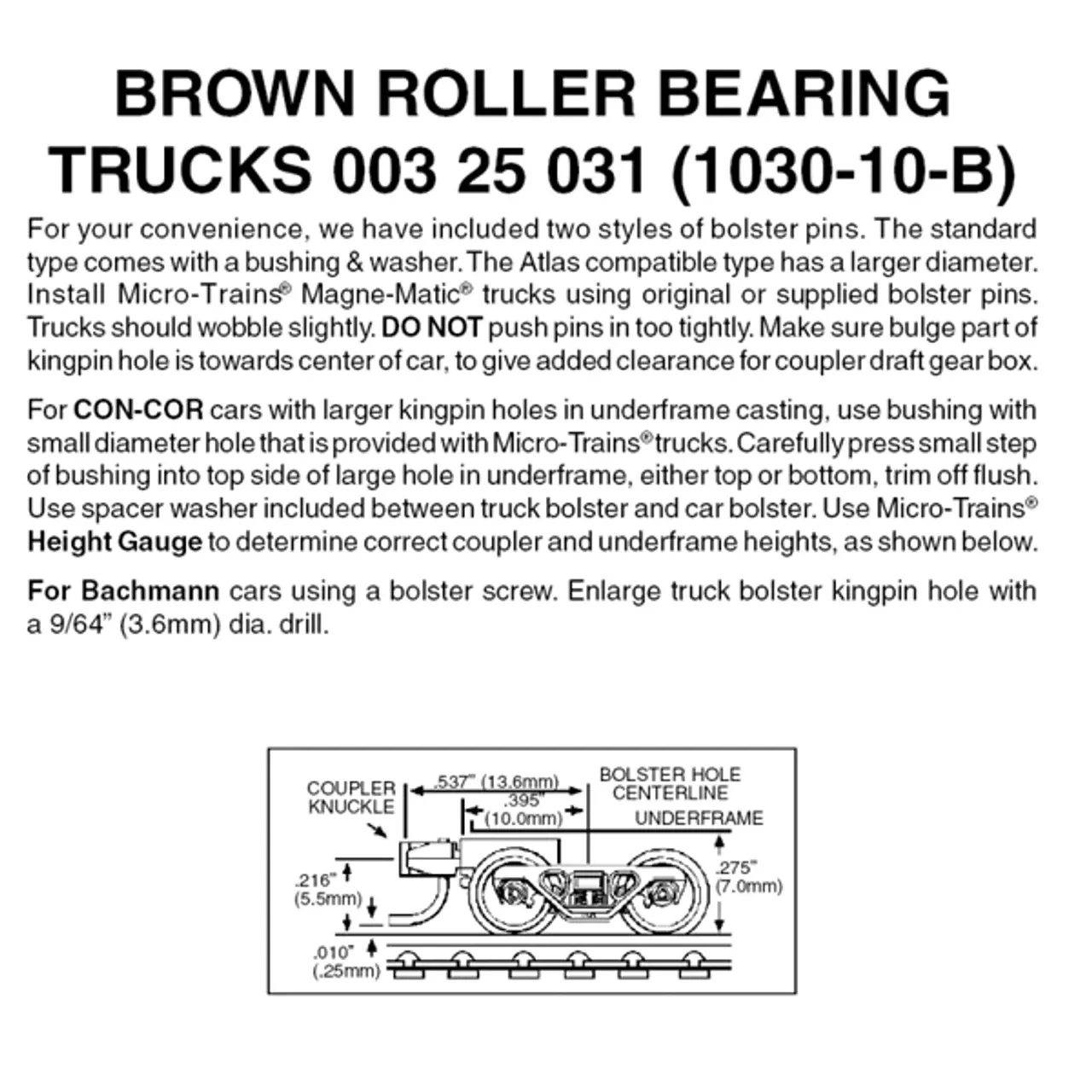Micro-Trains 00325031 – Roller Bearing Trucks With Short Extension Couplers – Brown (1030-10-B) 10 Pair