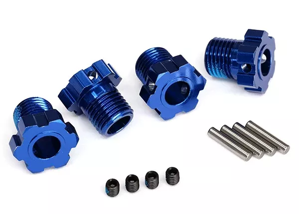 Wheel hubs, splined, 17mm (blue-anodized) (4) / 4x5 GS (4) / 3x14mm pin (4) TRA8654