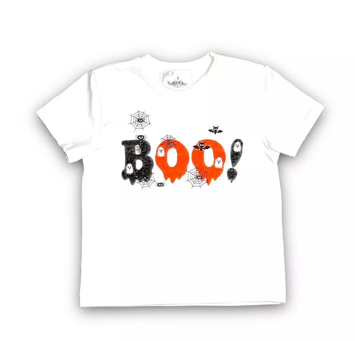 White Boo with Spiders Sequin S/S Tee