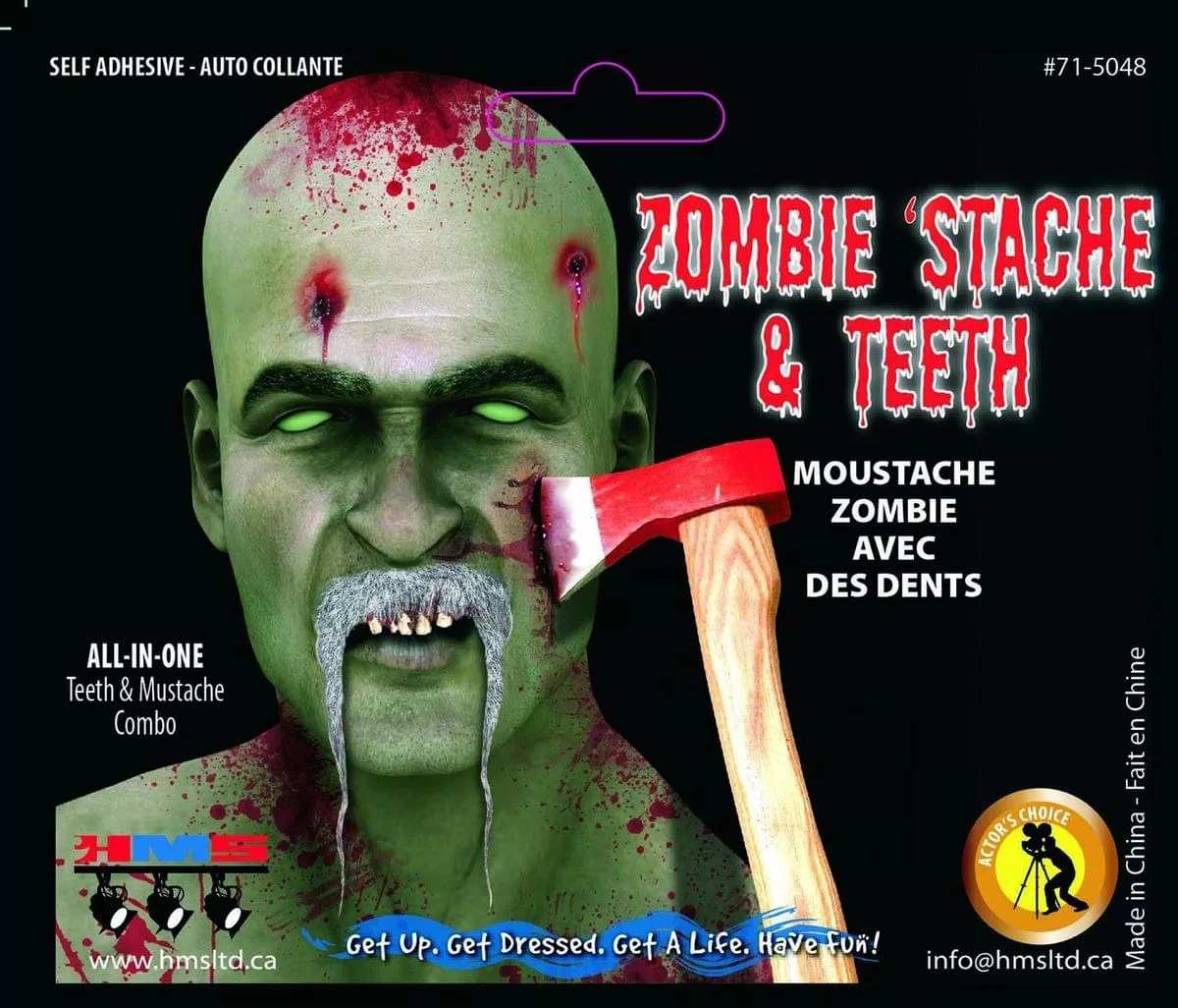 Zombie Stache Moustache With Teeth Costume Accessory